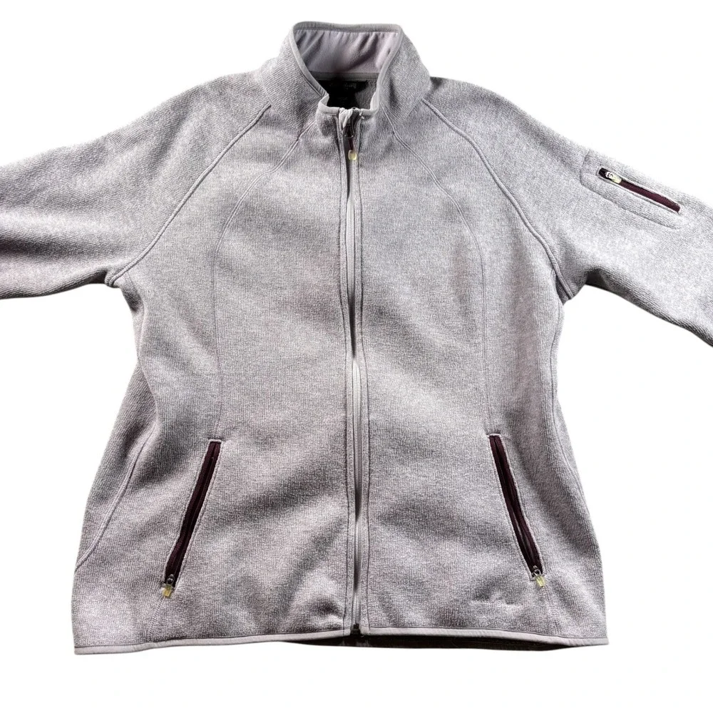 Eddie Bauer Women XXL Purple Full Zip Fleece Jacket Heathered Mock Neck Gorpcore
